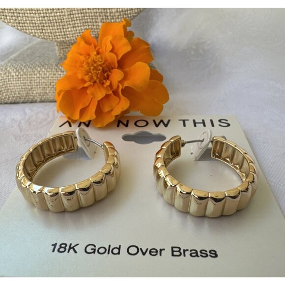 And Now This Jewelry - And Now This 18 KT Gold Brass Textured Hoop Earrings Classic 1.25" NEW $50